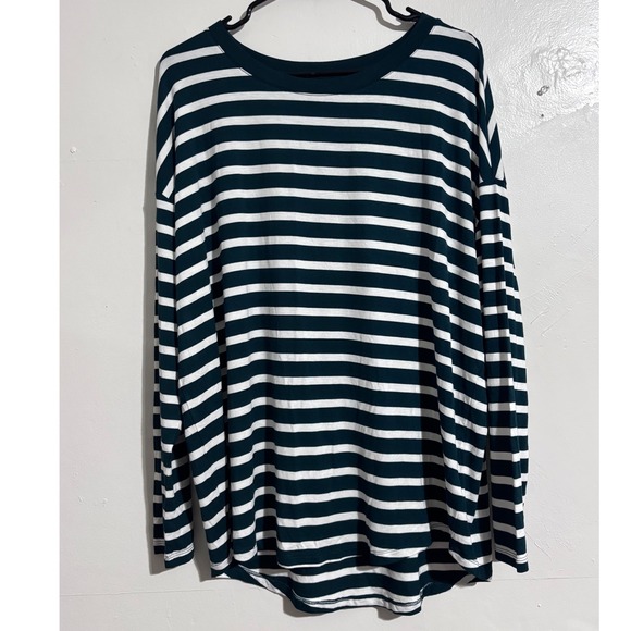 Green and white striped lightweight long sleeve by GAP. NWT. oversized large - Picture 1 of 7